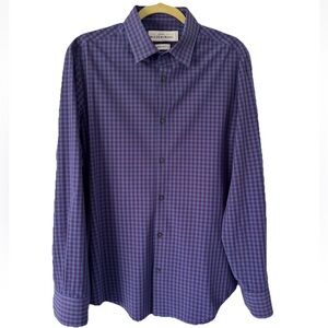 Mizzen + Main Blue & Purple Checker Medium Trim Fit Long Sleeve Shirt, EUC